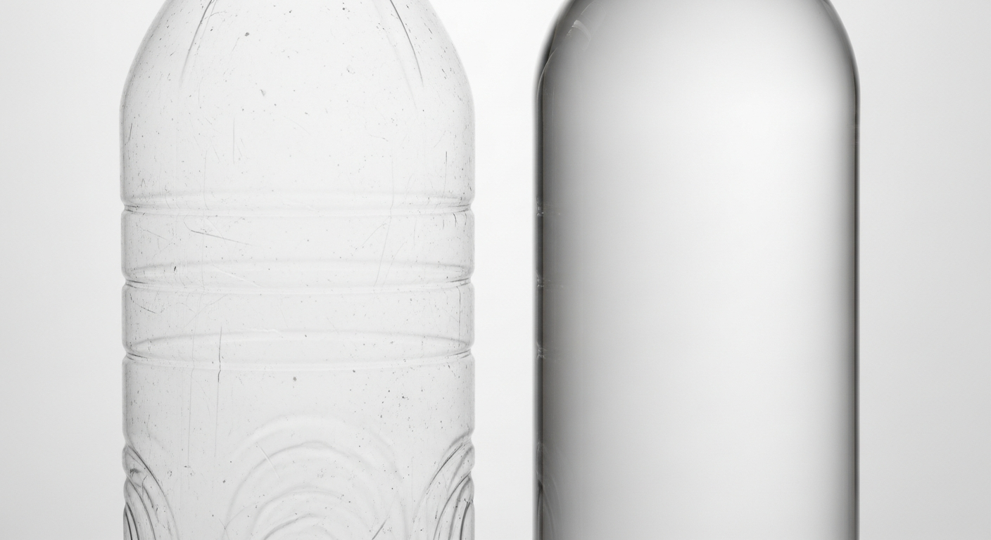 Worn vs. new plastic bottle comparison
