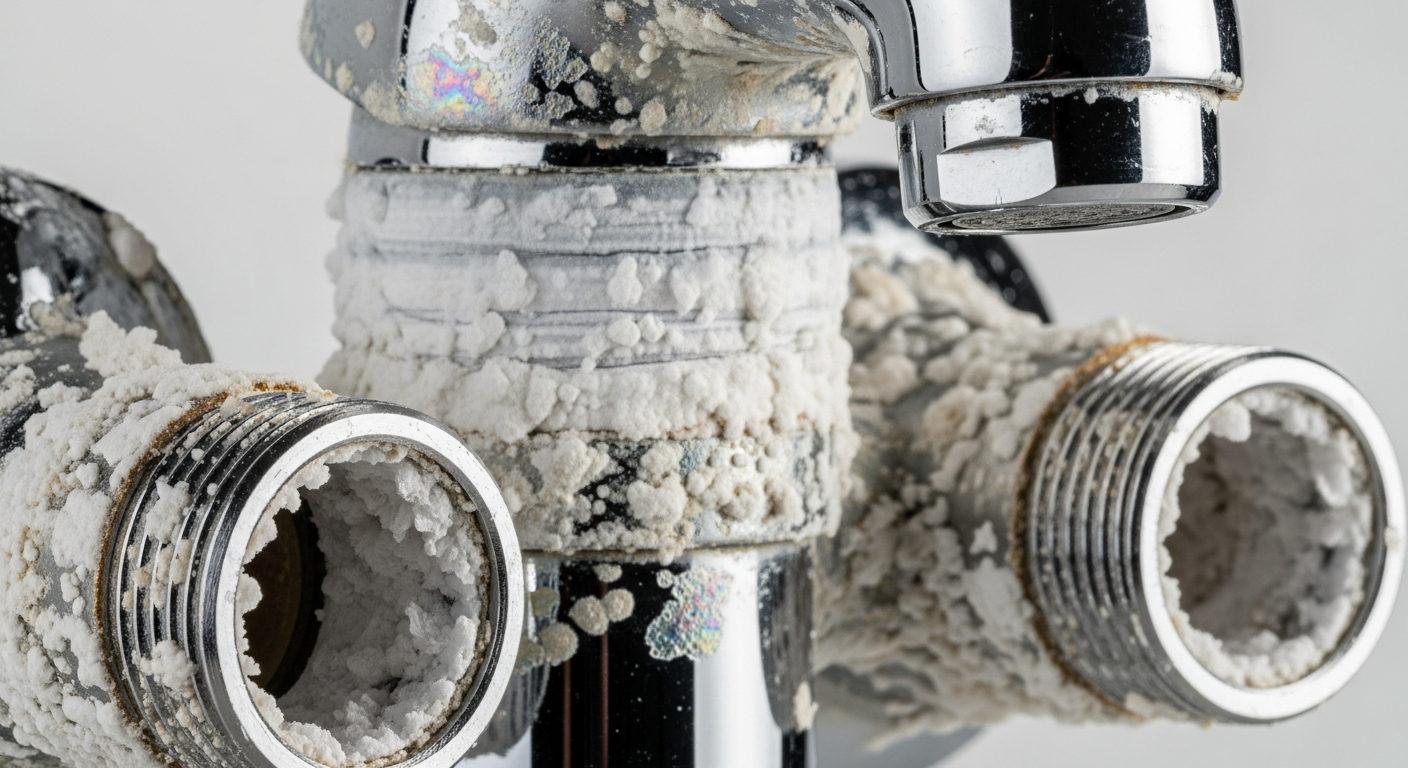 Heavy mineral scale buildup on plumbing fixtures
