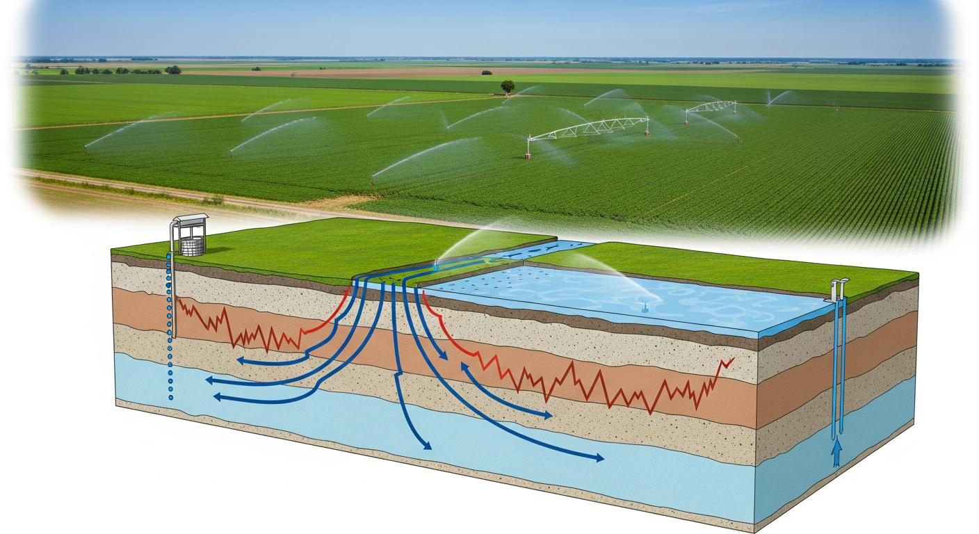Agricultural runoff and groundwater contamination diagram