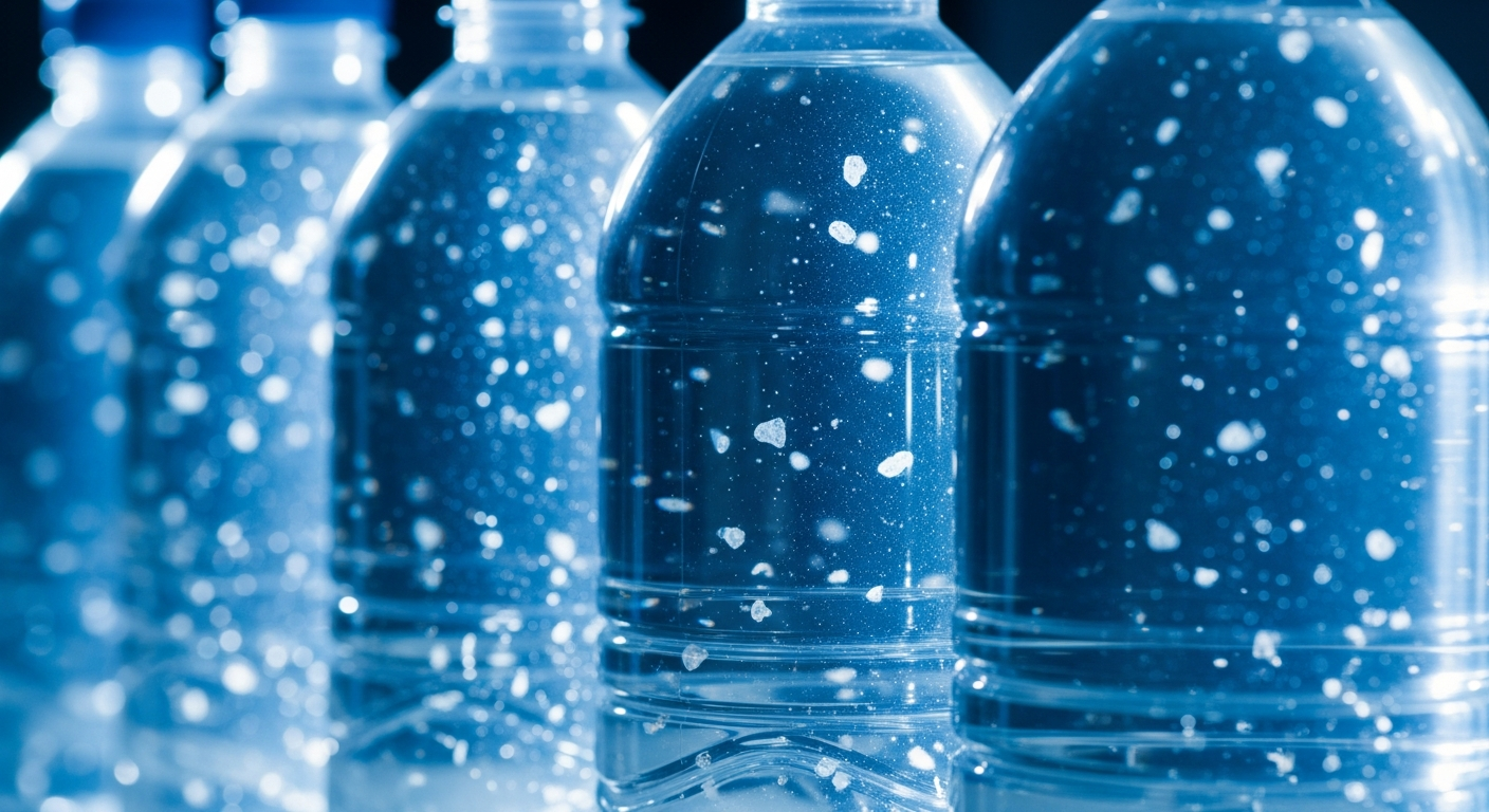 Microscopic plastic particles in single-use water bottles