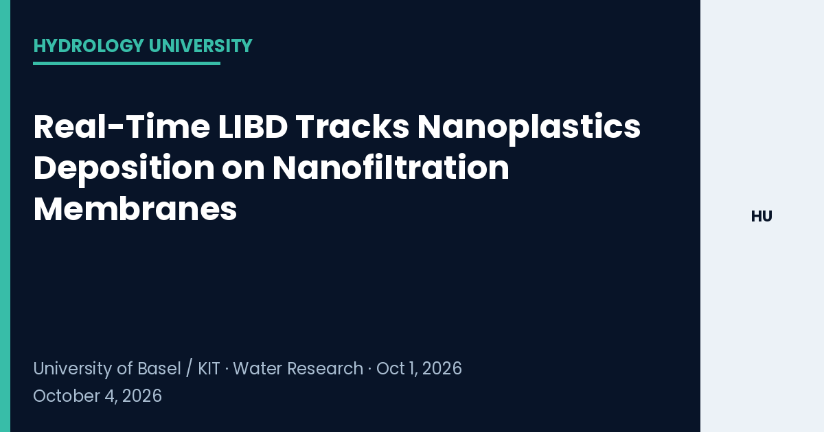 Title card reading "Real-Time LIBD Tracks Nanoplastics Deposition on Nanofiltration Membranes" — Hydrology University