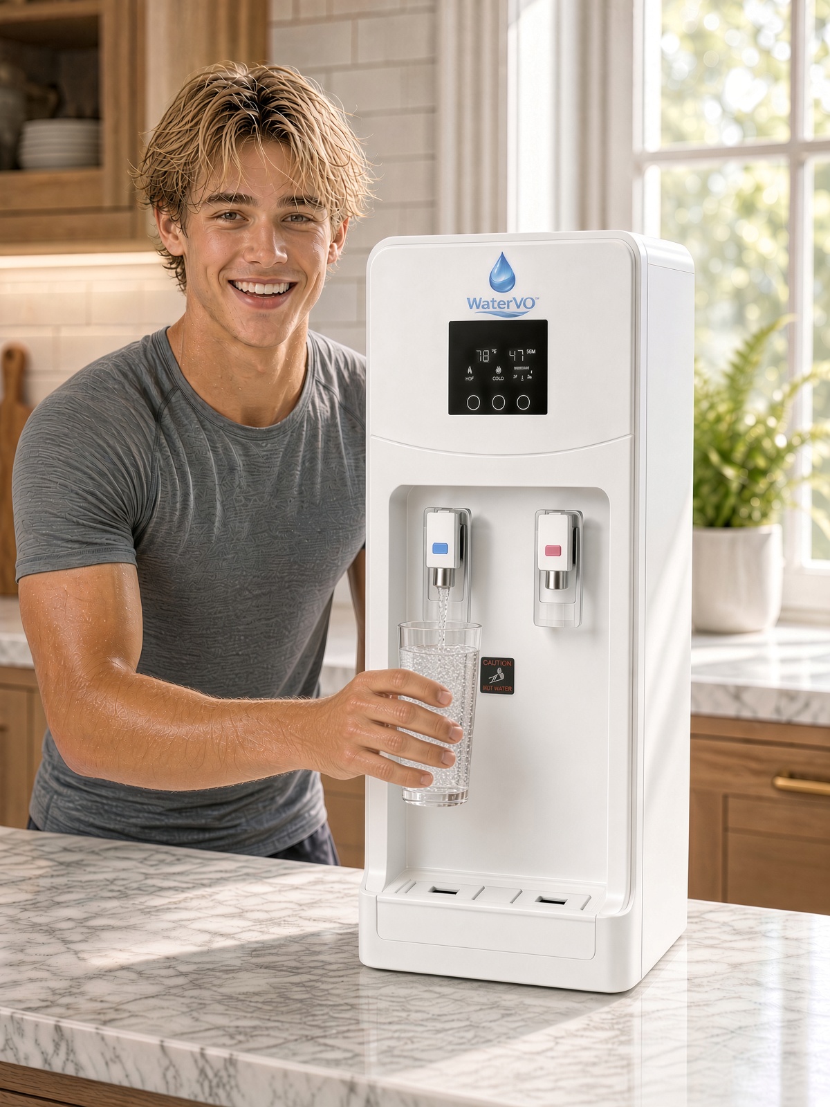 WaterVO Countertop Vapor Optimizer dispensing water in a kitchen