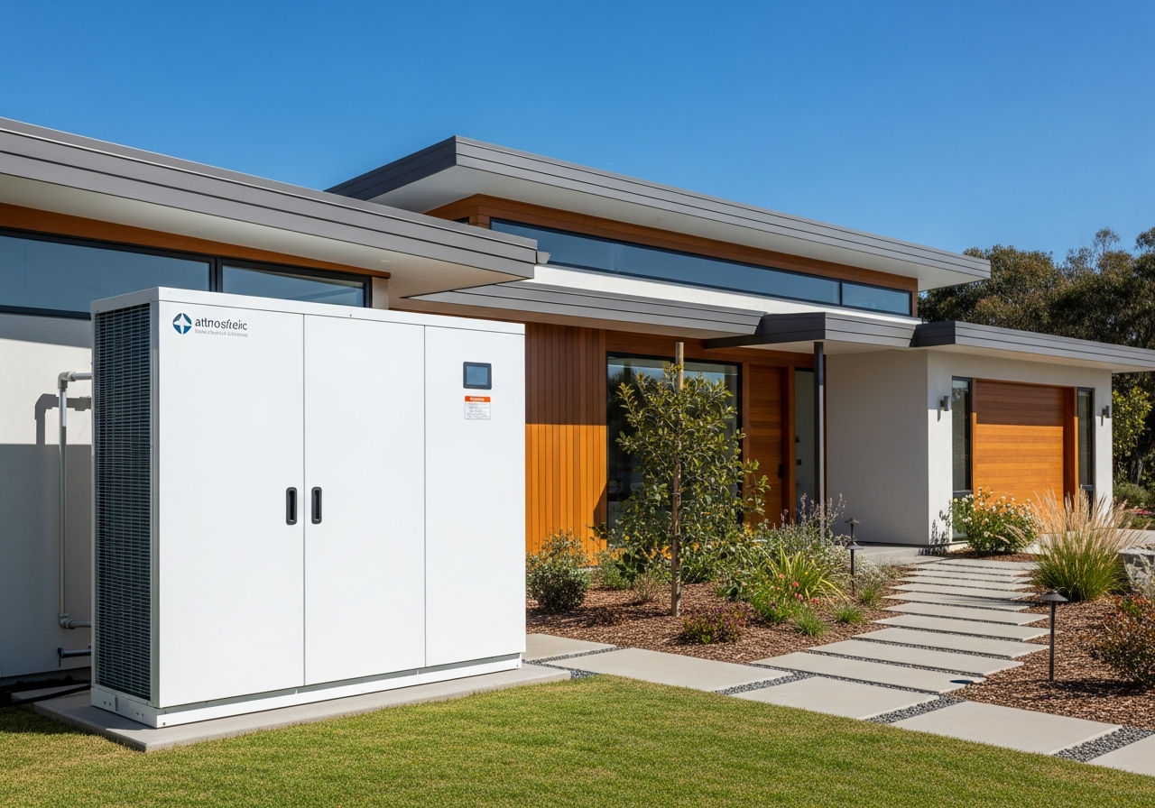 Residential WaterCube 100 atmospheric water generator beside a modern home