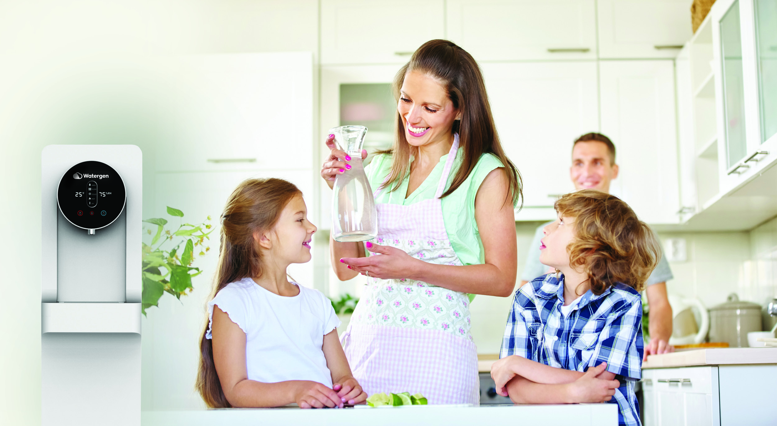 Watergen GENNY+ atmospheric water generator in a family kitchen