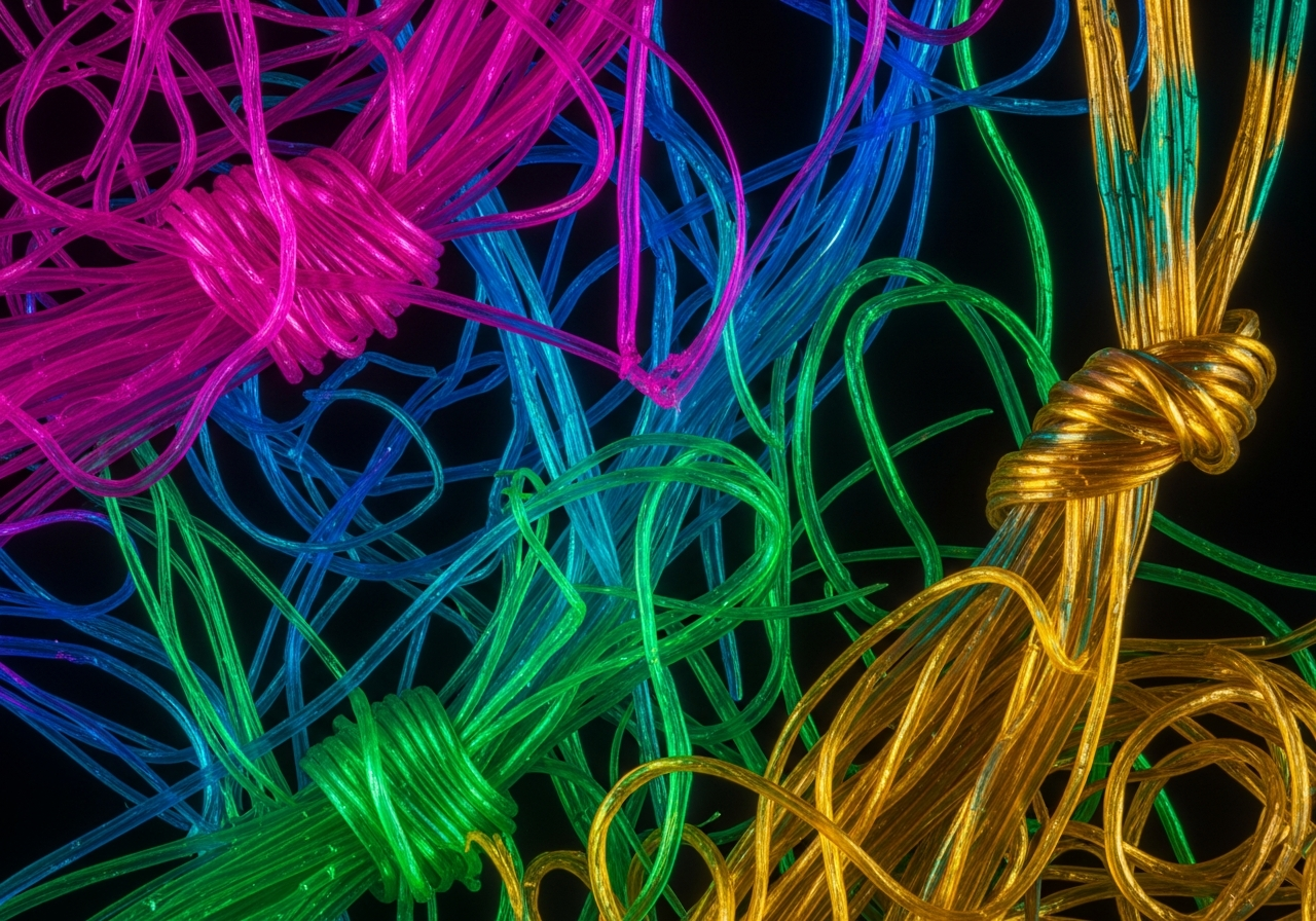 Microplastic fibers under a microscope