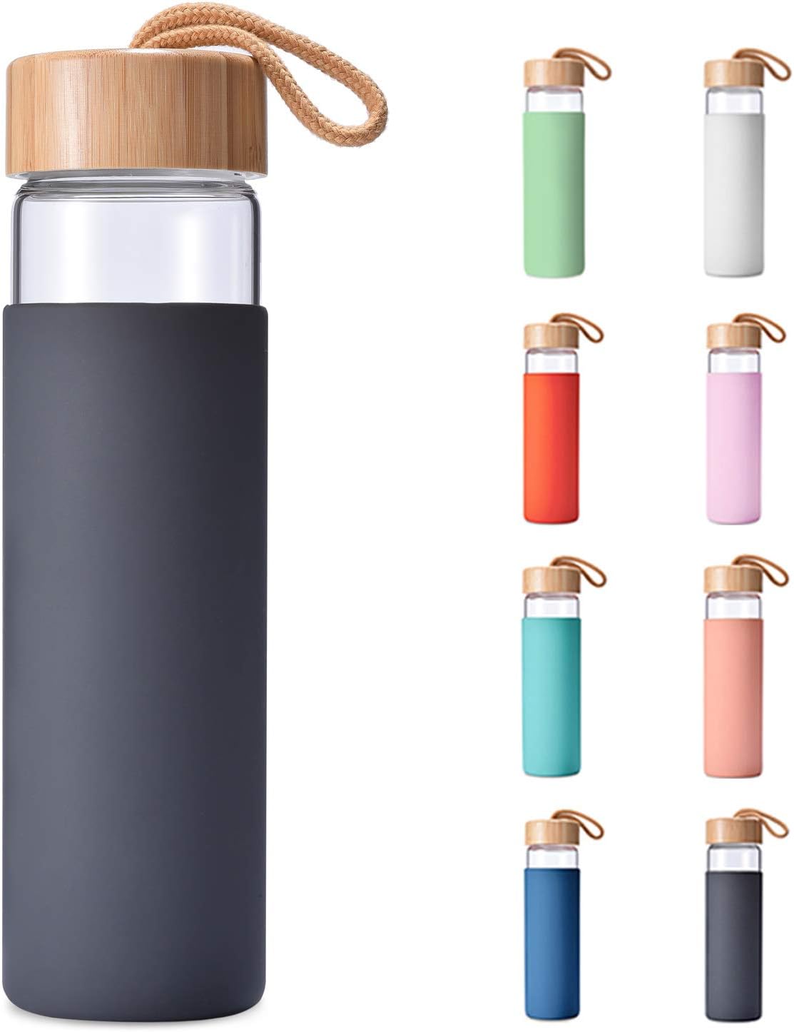 YOMIOUS glass water bottles in silicone sleeves