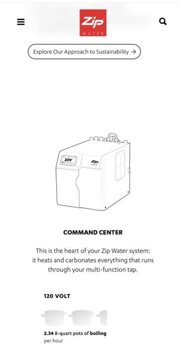 Zip Water Command Center under-counter unit diagram